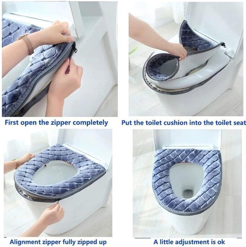 Warm Washable Padded Toilet Seat Cover With Soft Plush And Waterproof Backing Silver Gray - Image 5